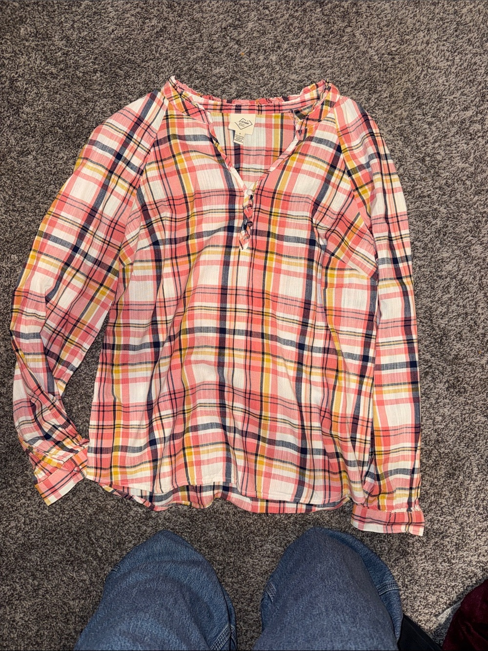 St. John's Bay Pink Plaid Long-Sleeve Girls' Top